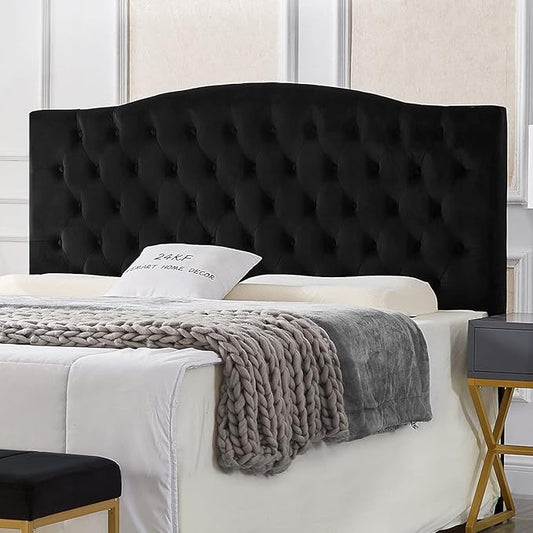 24KF Upholstered Tufted Button Velvet Headboard,Comfortable Fashional Headboard Queen/Full Size,Black-CasaMuseHome