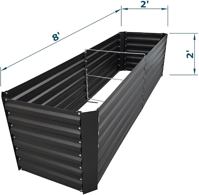 8x2x2FT Metal Raised Garden Bed Kit, Galvanized Outdoor Garden Bed Planter Box for Vegetables, Flowers, Herbs, Succulents and More, Black-CasaMuseHome