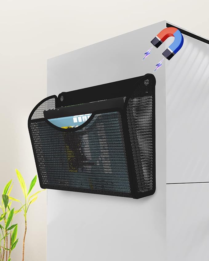 2 Pack 1-Tier Magnetic File Holder - No Drilling Installation File Organizer, Large Capacity Magnetic File Holder for Refrigerator, File Cabinets, Whiteboard, Office, Kitchen-CasaMuseHome