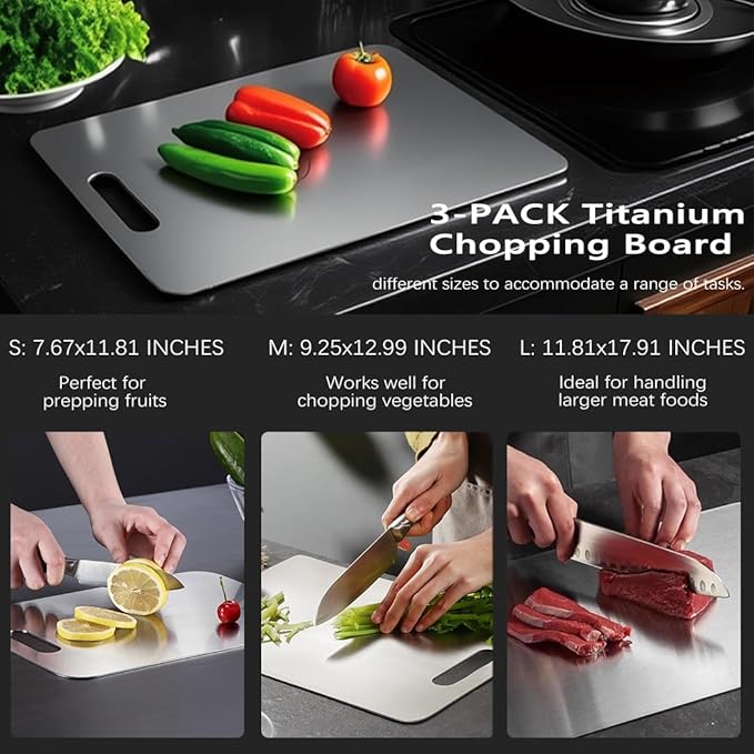 3 pack Titanium Cutting Boards for Kitchen -Titanium Cutting Board Double Sided Titanium Cutting Mat,Non Stick Chopping Board-CasaMuseHome