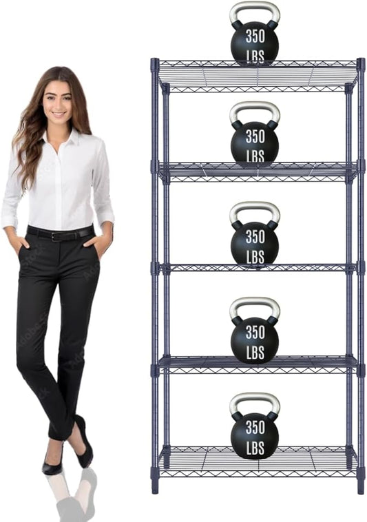 30"x14"x60" PRIME HEAVY DUTY Black 5-Tier Wire Shelving 1,750 LBS MAX Capacity Storage Rack for Commercial, School, Home, Garage, Warehouse, Industrial, and Hospital Uses (with Wheels)-CasaMuseHome