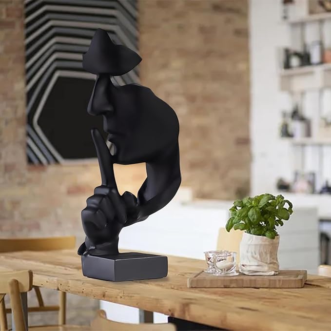 aboxoo Thinker Statue, Silence is Gold Abstract Art Figurine, Modern Home Resin Sculptures Decorative Objects Piano Desktop Decor for Creative Room Home, Office Study Decor (Large Black)-CasaMuseHome