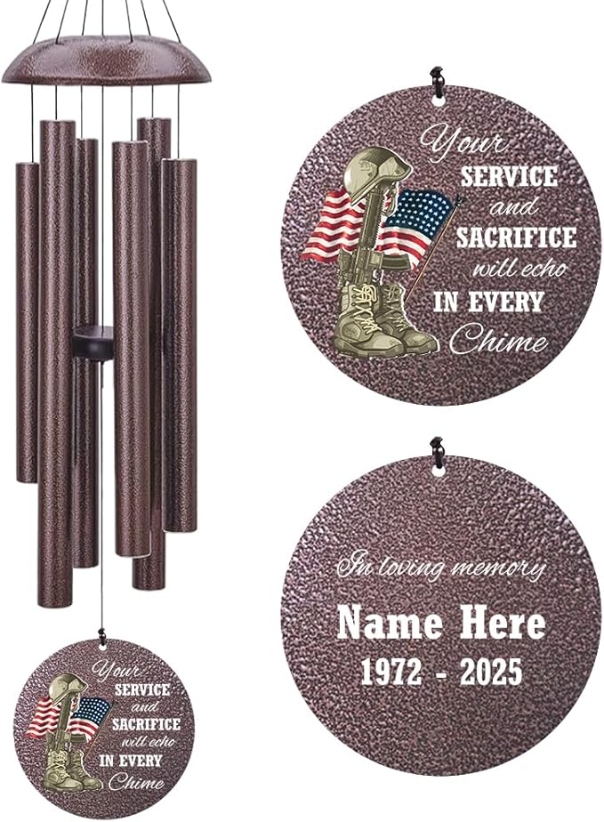 36inch Personalized Wind Chimes, Memorial Wind Chimes for US Veteran, Wind Chime for Loss of Loved Dad/Mom, Sympathy Memorial Gifts, Thank You Veteran Solider, Outdoor Decor-CasaMuseHome
