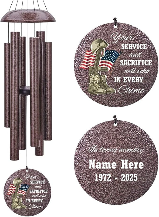 36inch Personalized Wind Chimes, Memorial Wind Chimes for US Veteran, Wind Chime for Loss of Loved Dad/Mom, Sympathy Memorial Gifts, Thank You Veteran Solider, Outdoor Decor-CasaMuseHome