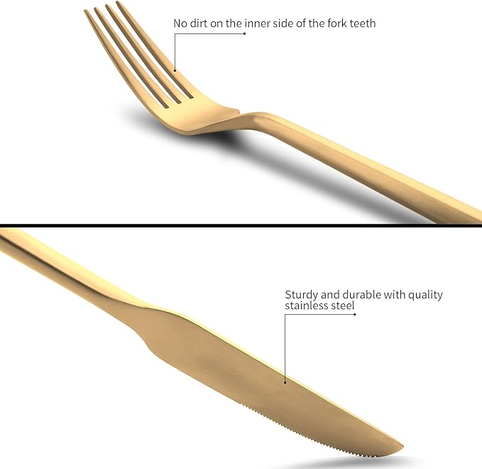 40-Piece Matte Gold Silverware Set, Hand Forged Utensil, Stainless Steel Flatware Set, Hexagon Handle Cutlery Set for Home Hotel Use, Service for 8-CasaMuseHome