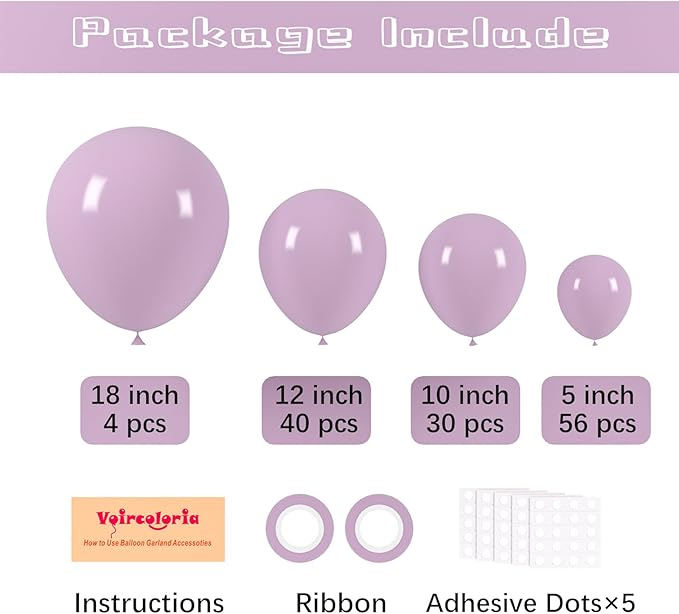130pcs Lilac Purple Balloons Different Sizes 18" 12" 10" 5" Faded Purple Latex Balloon Garland Arch Kit for Birthday Baby Shower Graduation Wedding Gender Reveal Party Decorations-CasaMuseHome