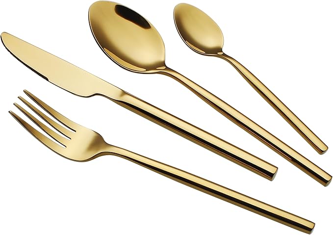24 Piece Silverware Set For 6 Gold Heavy duty 18/10 Stainless Steel Flatware Set Modern Design Knife/Fork/Spoon Mirror Polished Dishwasher Safe Cutlery Set with Gifts-CasaMuseHome