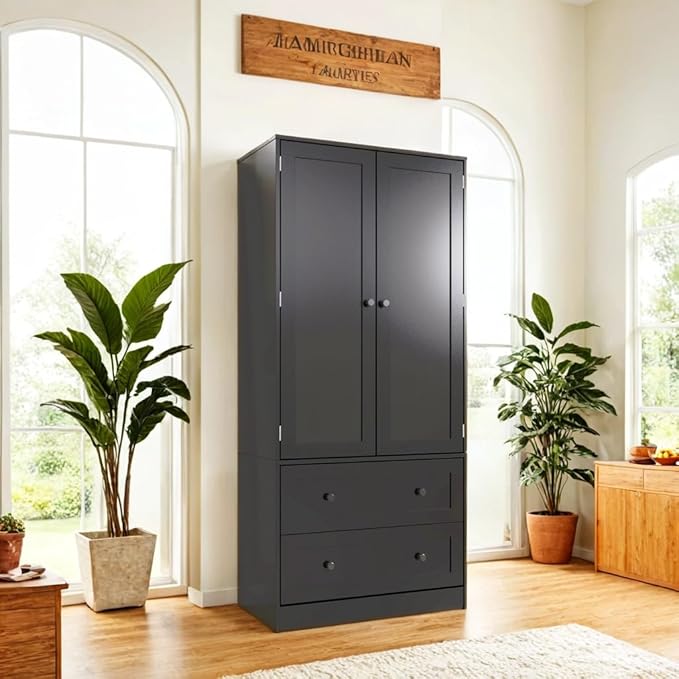 64.2" Tall Black Kitchen Pantry, Storage Cabinet with Doors and Drawers, Freestanding Wooden Organizer for Kitchen, Dining Room-CasaMuseHome
