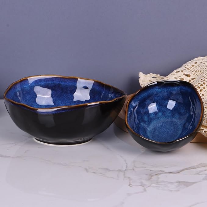 6" Blue Ceramic Decorative Bowl, Entryway Table Decor Pottery Key Bowl, Candy Dish, Salad Bowl, Blue Decor Small Jewelry Trinket Dish for Bedroom, Centerpiece, Bedside Table, Living Room Decor-CasaMuseHome