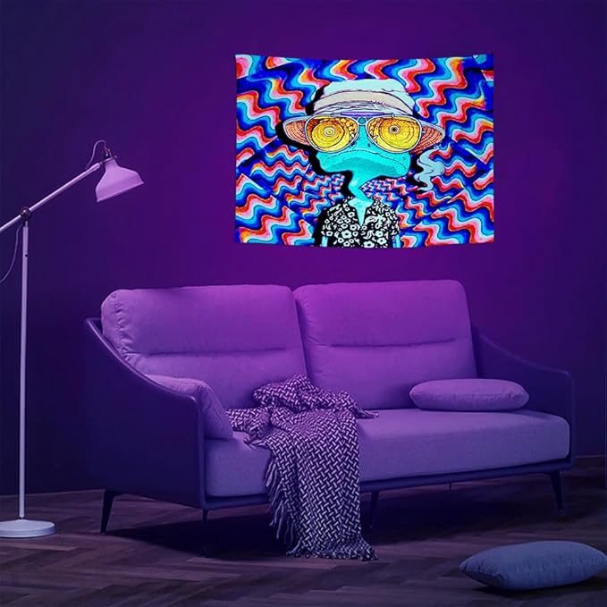 ADDWel Blacklight Frog Tapestry, Hippie Alien Tapestry Glow In The Dark, UV Reactive Black Light Upright Posters Wall Hanging for Bedroom Dorm Living Room Backdrop Decor-CasaMuseHome
