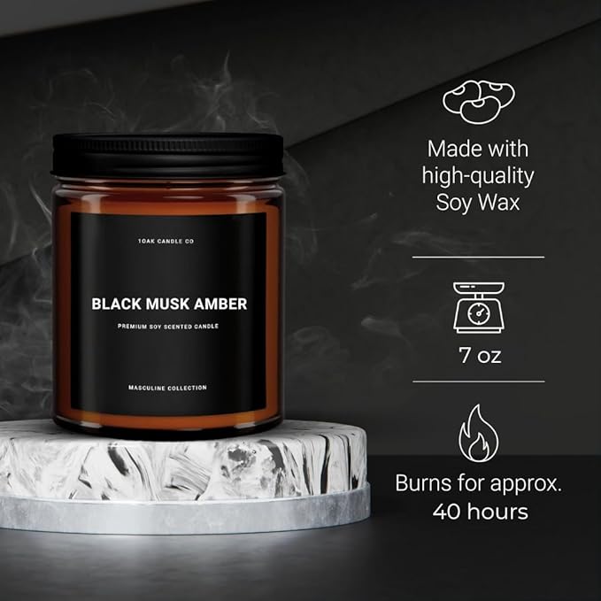 1OAK Black Musk Amber Candle - Soy Wax Scented Candle for Men - 7oz, Long Burning, Masculine - Premium Gift Option-CasaMuseHome