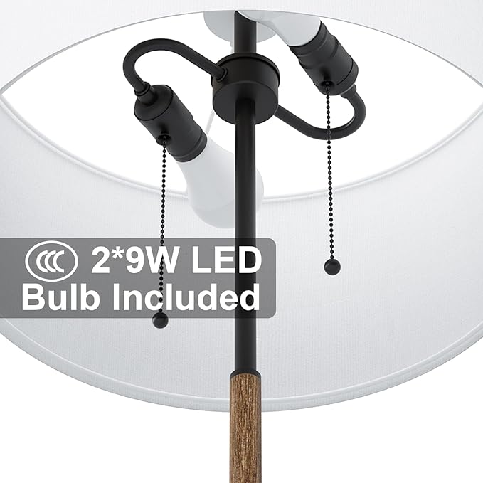 2-Light Floor Lamp, Mid Century Floor Lamp with White Fabric Shade, Standing Lamp Tall Lamp for Living Room Bedroom, 3 Color Temperatures 9W Bulb Include-CasaMuseHome