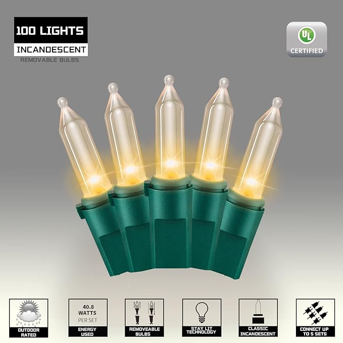 100LIGHTS WARM WHITE Extra-Bright With End Connectors Christmas Decorative Lights 5.98m UL Certified Mini String Light Set Waterproof for Home Garden Holiday Christmas Tree Party Patio Wedding-CasaMuseHome