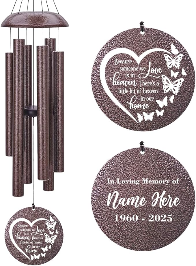 45inch Personalized Wind Chimes, Metal Memorial Wind Chimes, Heart Butterfly Wind Chime for Loss of Loved Dad/Mom, Sympathy Memorial Gifts Wind Chime Deep Tone Outdoor Decorations-CasaMuseHome