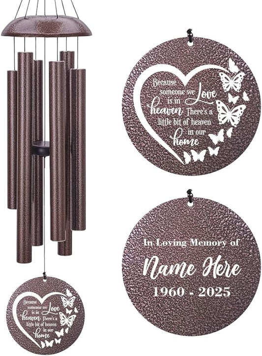 45inch Personalized Wind Chimes, Metal Memorial Wind Chimes, Heart Butterfly Wind Chime for Loss of Loved Dad/Mom, Sympathy Memorial Gifts Wind Chime Deep Tone Outdoor Decorations-CasaMuseHome