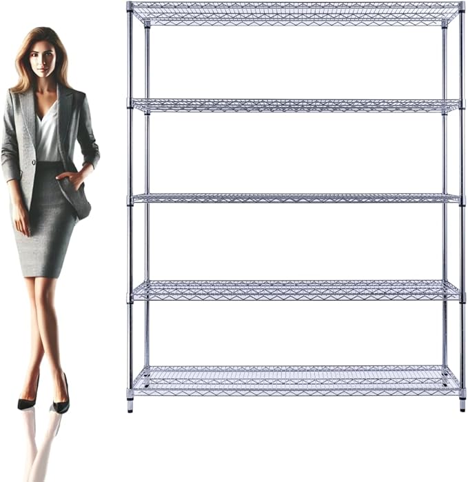 60"x18"x72" Chrome 5-Tier PREMIUM Wire Shelving NSF 4000 LBS MAX CAPACITY Heavy Duty Steel Storage Rack for Warehouses, Garages, Hospitals, Commercial Spaces, & Schools w/PREMIUM WHEELS-CasaMuseHome