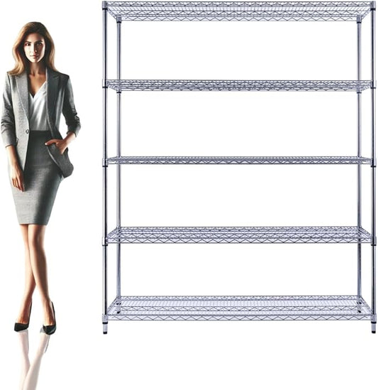 60"x18"x72" Chrome 5-Tier PREMIUM Wire Shelving NSF 4000 LBS MAX CAPACITY Heavy Duty Steel Storage Rack for Warehouses, Garages, Hospitals, Commercial Spaces, & Schools w/PREMIUM WHEELS-CasaMuseHome