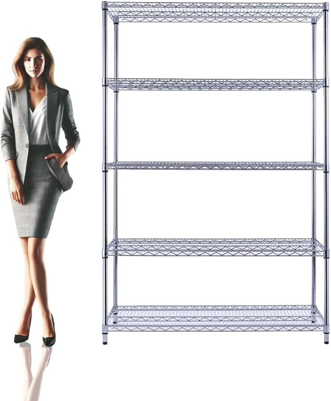 48"x18"x72" Chrome 5-Tier PREMIUM Wire Shelving NSF 4000 LBS MAX CAPACITY Heavy Duty Steel Storage Rack for Warehouses, Garages, Hospitals, Commercial Spaces, & Schools w/PREMIUM WHEELS-CasaMuseHome