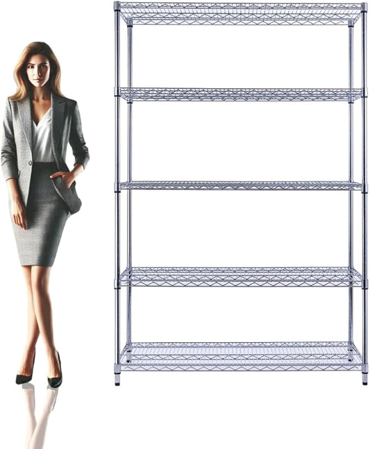 48"x18"x72" Chrome 5-Tier PREMIUM Wire Shelving NSF 4000 LBS MAX CAPACITY Heavy Duty Steel Storage Rack for Warehouses, Garages, Hospitals, Commercial Spaces, & Schools w/PREMIUM WHEELS-CasaMuseHome