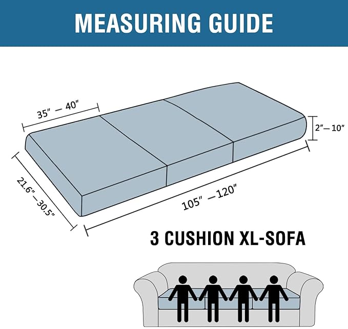 H.VERSAILTEX Super Stretch Individual Seat Cushion Covers Sofa Covers Couch Covers Slipcover Sets Thick Jacquard Textured Twill Fabric (3 Piece XL Sofa Cushion Covers, Porcelain)-CasaMuseHome