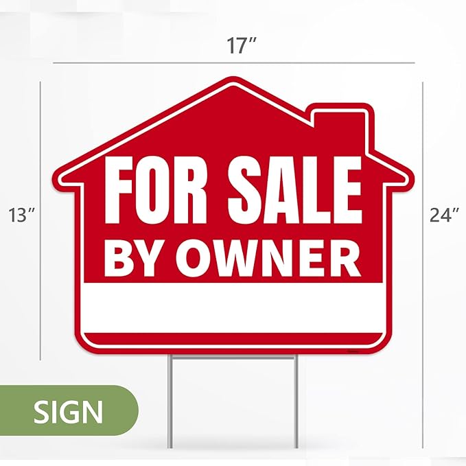 3PC For Sale By Owner Sign with Stakes, 17 Inches by 13 Inches - Double Sided Signs - Corrugated Plastic - FSBO Yard Sign for Home House Real Estate-CasaMuseHome