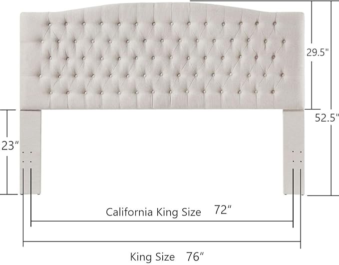 24KF Upholstered Tufted Button Linen Fabric Headboard,Comfortable Fashional Headboard King/CA King Size,Ivory-CasaMuseHome