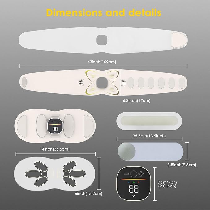 Abs Stimulator Abdominal, ab Belt Muscle Stimulator with Heat for Belly Fat Loss, Stomach Cellulite Melting, Postpartum Care Smooth & Firming, Lower Back Massager for Pain Relief Women Men Gifts-CasaMuseHome