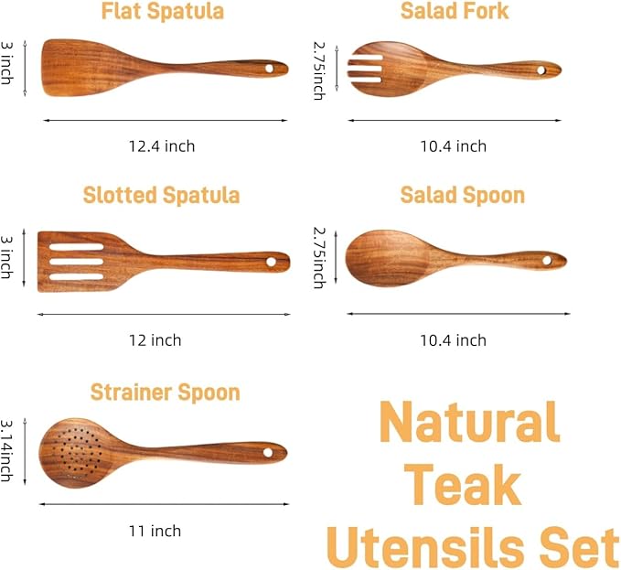 5 Piece Wooden Spoons for Cooking - Natural Finish Wooden Cooking Utensils - Soft Grip Wood Spoons - Non-Stick Wooden Spoons-CasaMuseHome
