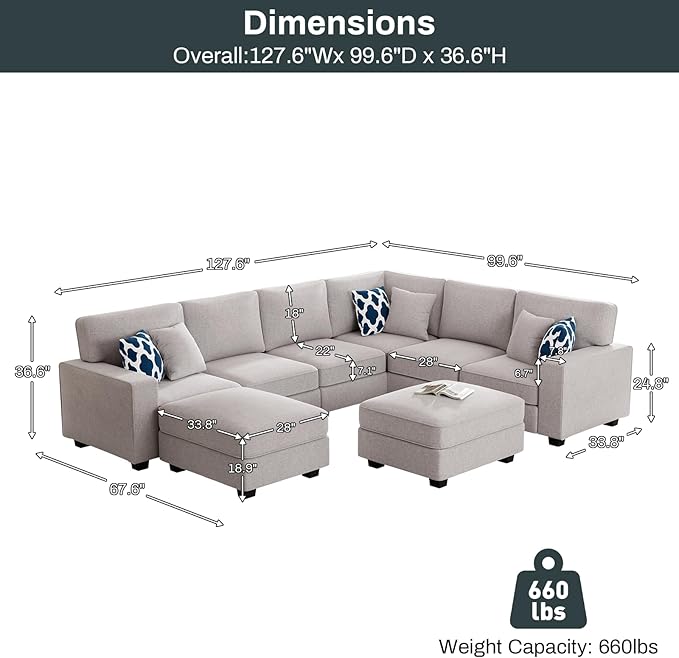 L Lengend Vansen Modular Sectional Sofa U Shaped Couch with Ottoman Modern Reversible Corner Sectional Couch for Living Room (Light Grey, U Shaped Sofa-3)-CasaMuseHome