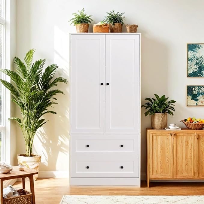 64.2" Tall White Kitchen Pantry, Storage Cabinet with Doors and Drawers, Freestanding Wooden Organizer for Kitchen, Dining Room-CasaMuseHome