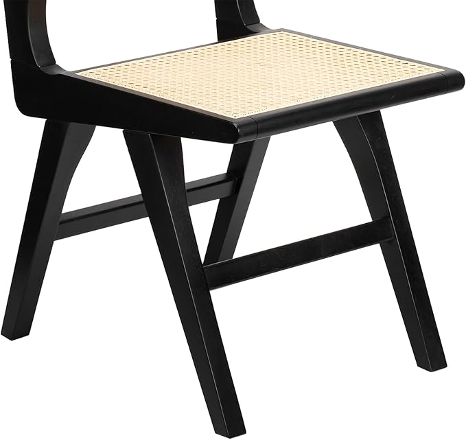Accent Chair Dining Chairs Set of 2, Solid Wood Frame Boho Rattan Chair, Mid Century Modern Accent Chairs for Living Room Bedroom Dining Room Kitchen(Black)-CasaMuseHome