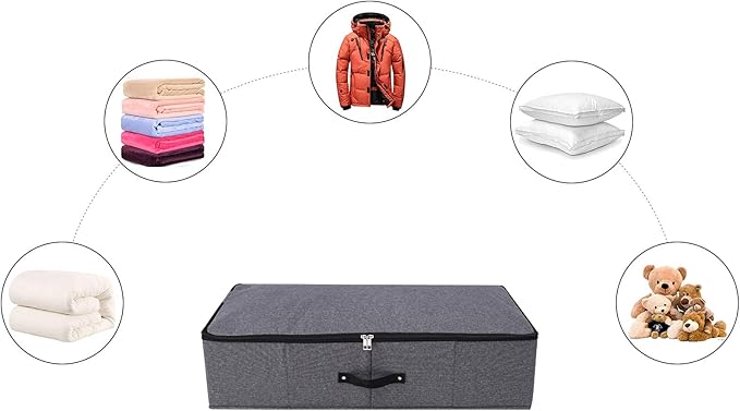 2PCS Foldable Under Bed Storage Box with Plastic Support Liner, Handles, Zipper lid, Blankets Clothes Comforters Storage Bin Organizer for Bedroom and Closet, 29×15×7inch, Black Grey-CasaMuseHome