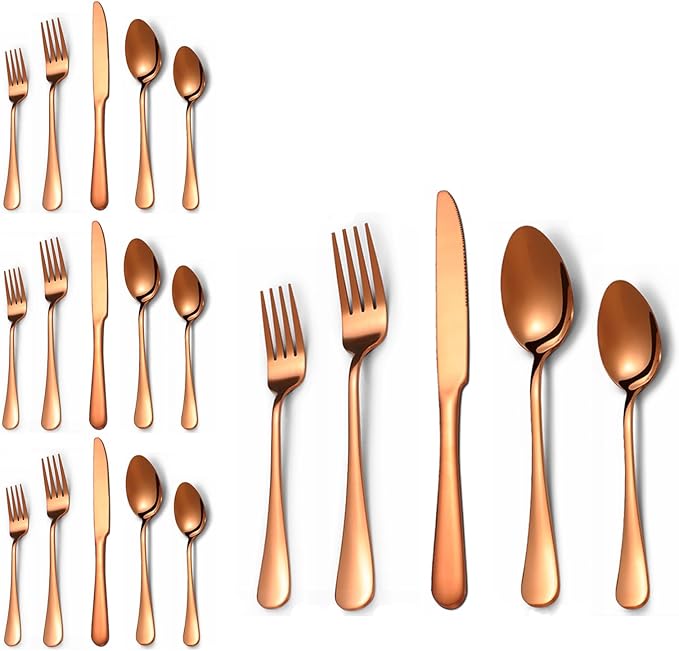 20 Pcs Rose Gold Silverware Set for 4, Food Grade Stainless Steel Flatware Set, Eating Utensils Sets Include Fork/Knife/Spoon,Home Kitchen Tableware Set, Reusable Cutlery Set, Dishwasher Safe-CasaMuseHome