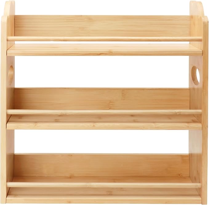 3 Tier Bamboo Spice Rack, Spice Rack Organizer, Seasoning Jars Rack Shelf Spice Organizer for Kitchen Counter or Wall Mounting, Bamboo Spice Storage Holder with handles Easy to Move-CasaMuseHome