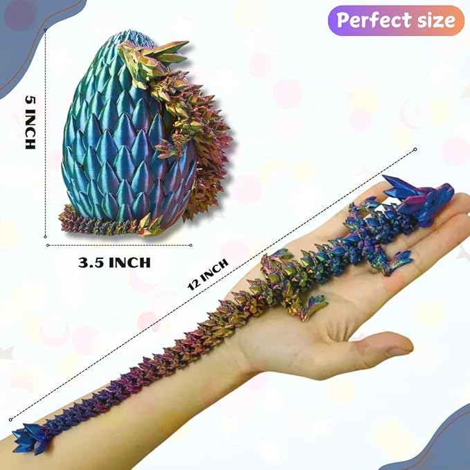3PCS 3D Printed 12” Articulated Crystal Dragon Inside 5.1” Egg – Fantasy Collectible, Fidget Toy & Stocking Easter Basket Stuffers for Home & Office Decor (3PCS-Egg)-CasaMuseHome