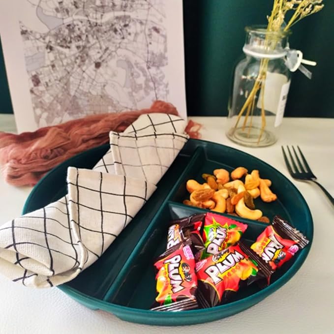 9" Unbreakable Divided Plates Set of 5, Wheat Straw Plate Reusable Dinnerware Portion Control Plate, Round Bariatric Plastic Plate for Kids Adults, BPA-free, Dishwasher Safe-CasaMuseHome