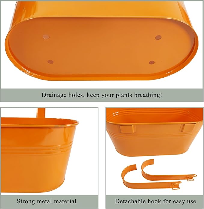 6 Pcs Railing Planter, 10" Metal Hanging Flower Pots for Outdoor Balcony Rails, Fence Pot Hanging Plant Holders with Detachable Hooks for Garden Patio Yard Decor (Multi-Color, 6Pcs)-CasaMuseHome