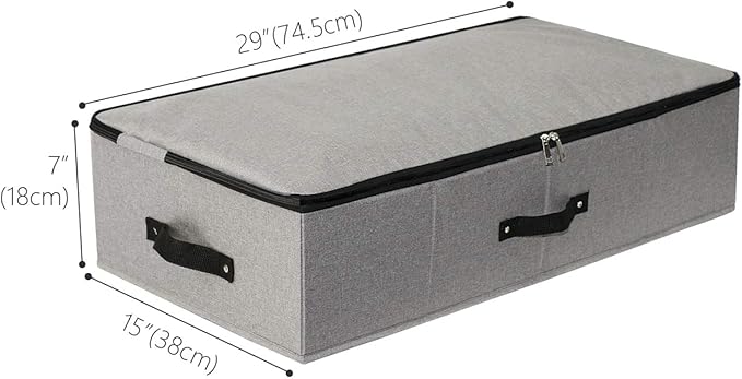 2PCS Foldable Under Bed Storage Container with Plastic Support Liner, Handles, Zipper lid, Sweater Pillow Blankets ClothesStorage Organizer for Bedroom and Closet, 29×15×7inch, Dark Grey-CasaMuseHome