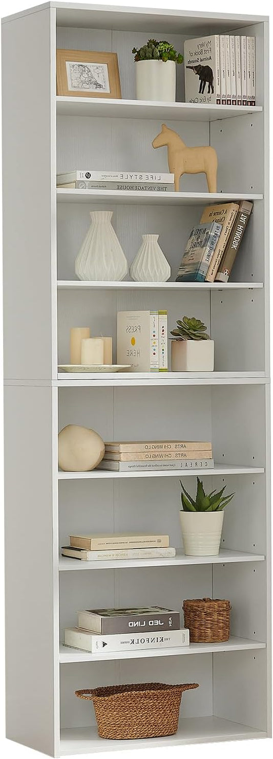 71 Inch Tall 8-Shelf Bookcase, Wood Bookshelf Storage Organizer Adjustable Shelf for Home Office Living Room, Converts into Two 4-Shelf Bookshelves, White-CasaMuseHome