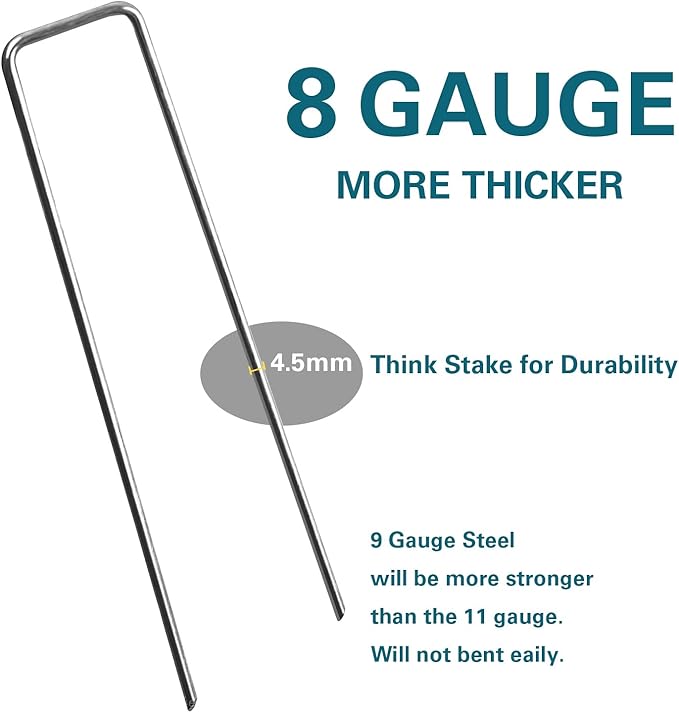 8 Inch Landscape Staples, More Thicker Heavy Duty 8 Gauge Galvanized Landscape Stakes, 125 Packs Garden Staples for Lawns, Weed Barriers, and Landscape Fabrics, Irrigation Hose, Tent Pegs-CasaMuseHome