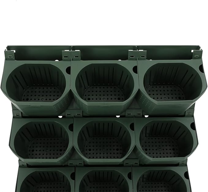 12Pieces 3-Pot Wall Planter Vertical Garden Plant Walls Wall Mounted Vertical Planter with Water-Storage Layer Stackable Wall-Mounted Flower Pot for Gardens, Balconies 180.78lbs Total Capacity (Green)-CasaMuseHome