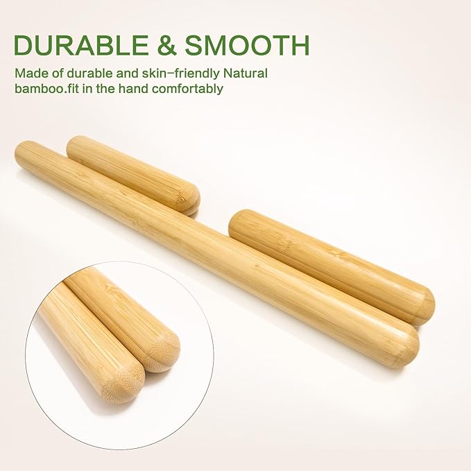 3PCS 100% Natural Solid Bamboo Massage Sticks,GuaSha Bamboo Massage Rollers for Back,Legs,Full Body,Deeply Deep Tissue Massage,Muscle Relax,Body Shaping,Portable Therapy Set(with Storage Bag)-CasaMuseHome
