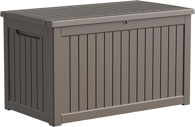 230 Gallon Resin Deck Box, Lockable Patio Outdoor Storage Box for Furniture, Garden Tools and Tools Storage, Waterproof Outside Storage Boxes - Grey-CasaMuseHome