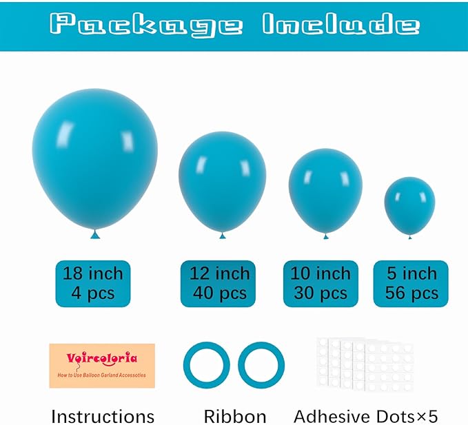 130pcs Peacock Blue Balloons Different Sizes 18" 12" 10" 5" Teal Blue Latex Balloon Garland Arch Kit for Birthday Baby Shower Graduation Wedding Gender Reveal Anniversary Party Decorations-CasaMuseHome