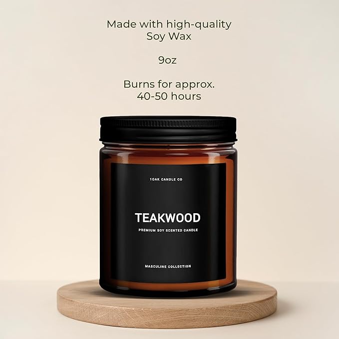 1OAK Scented Candles for Men - Teakwood & Masculine - Soy Wax, Long Burning Premium-CasaMuseHome