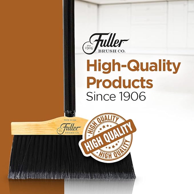 12” Upright Broom with 2 Piece Black Steel Threaded Handle-CasaMuseHome