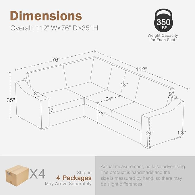 112" Convertible Sectional Sofa, Large L Shaped Couch with Detachable Sofa Cover, Modular Couch for Living Room, Breathable Linen Fabric Corner Sofa for Apartment, Grey-CasaMuseHome