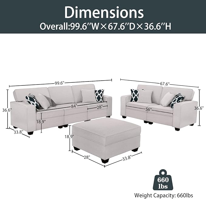 L Lengend Vansen Modular Sectional Sofa U Shaped Couch with Ottoman Modern Reversible Corner Sectional Couch for Living Room (Light Grey, 2+3 with Ottoman)-CasaMuseHome