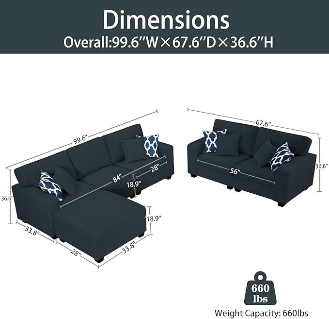L Lengend Vansen Modular Sectional Sofa U Shaped Couch with Ottoman Modern Reversible Corner Sectional Couch for Living Room (Charcoal, 2+3 with Ottoman)-CasaMuseHome