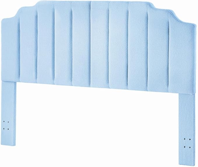 24KF Light Blue Teddy Fabric Tufted King Upholstered Headboard, Modern Vertical Channel Design California King Headboard with Stepped Silhouette Top Edge,6026-K-Teddy Light Blue-CasaMuseHome